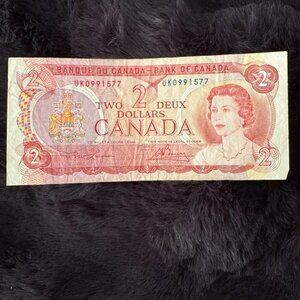 Canada 1974 $2 Banknote – Queen Elizabeth II – Vintage Currency